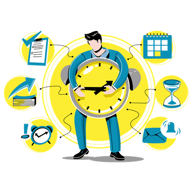 Ícone de relógio e engrenagens simbolizando gestão de tempo